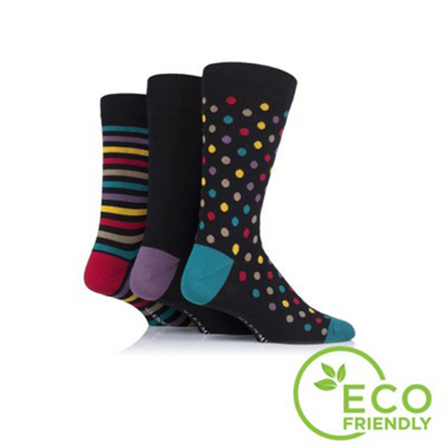 three colourful calf-length socks stacked on top of each other