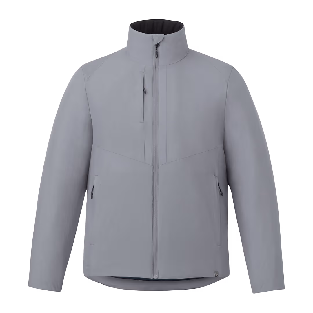 cozy grey insulated jacket with zip up the middle and large pockets
