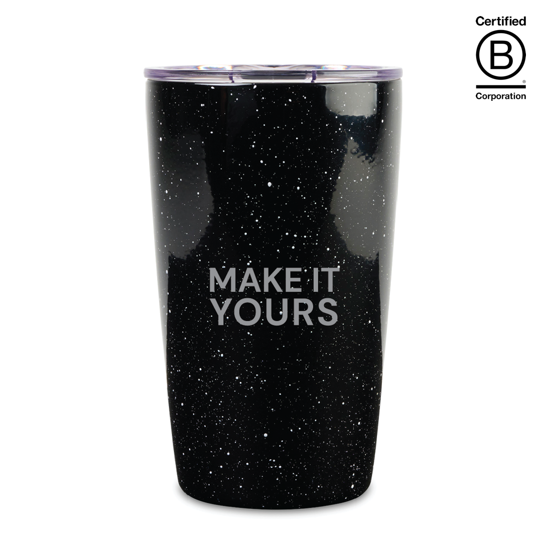 black speckled tumbler with laser engraving design